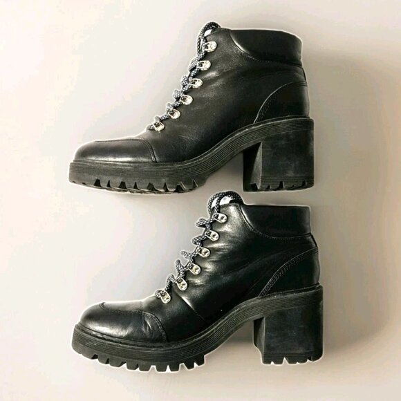 Marc Fisher Womens Waldo Lug Sole Combat Boots Size 10 Black Chunky Platform EUC - Picture 6 of 8
